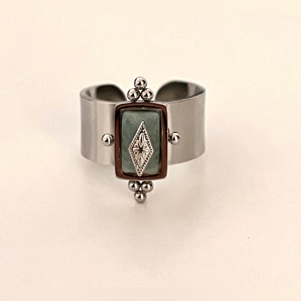 La Suerte Amazonite Ring 925 Sterling Silver, Size 7